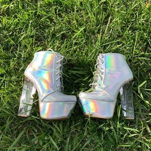 Holographic Dolls Kill Lace Up Rave Boots